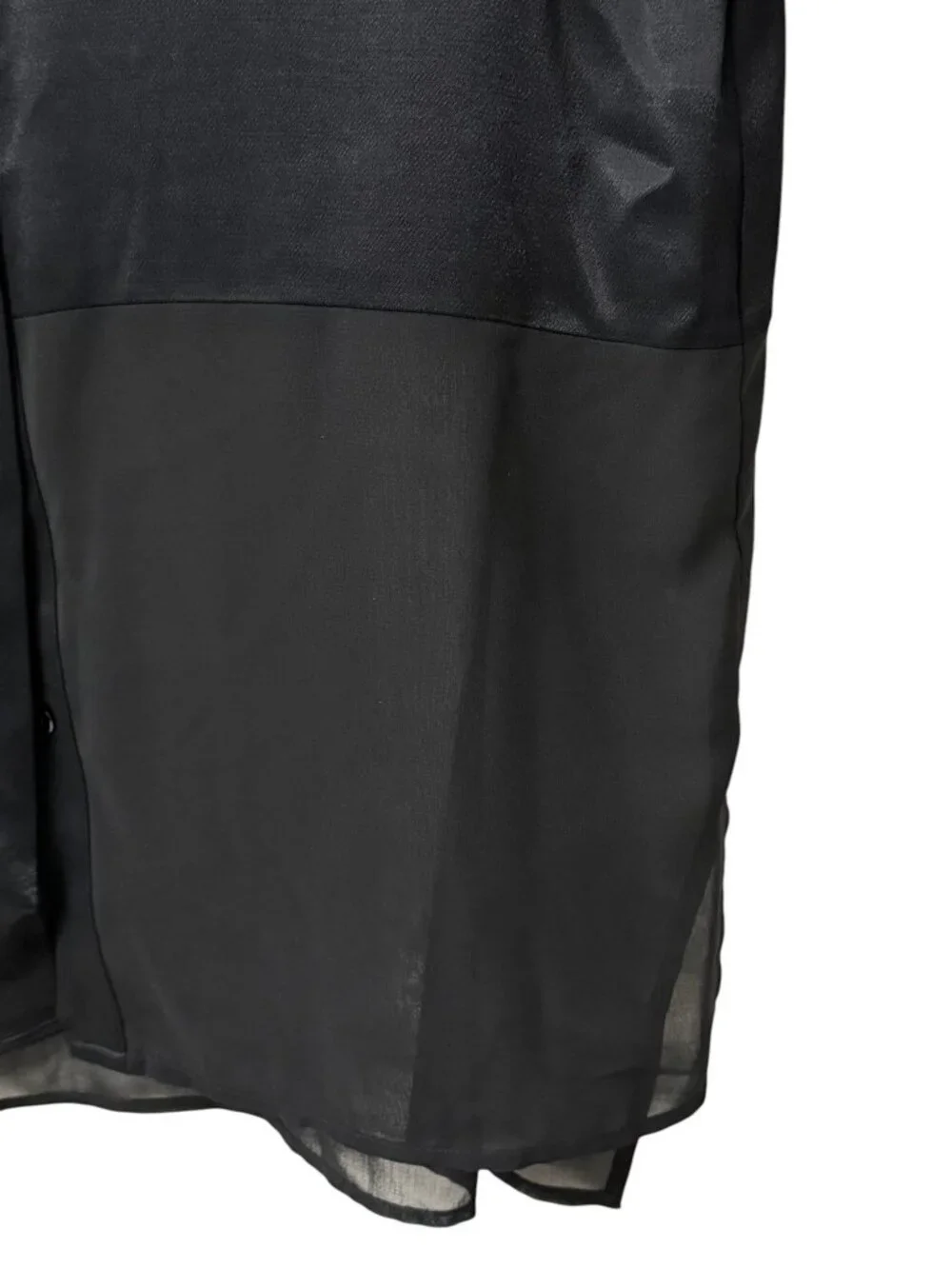 NWOT Zara Woman Mixed Media Semi-Sheer Satin Panel Button Up Long Sleeve Black M